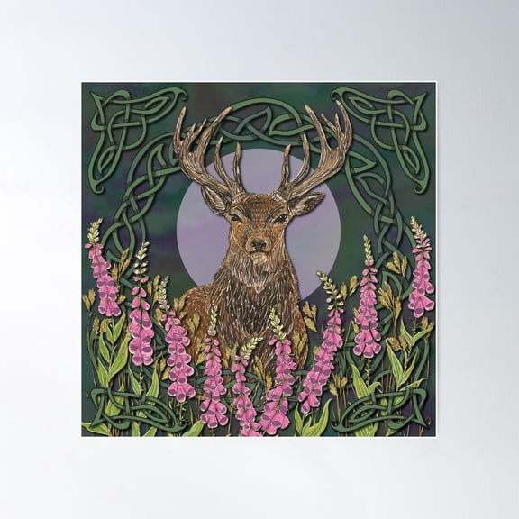 Celtic Stag Poster Wall Art, Modern Wall Decor For Living Room Bedroom, 30x30 UNFRAMED