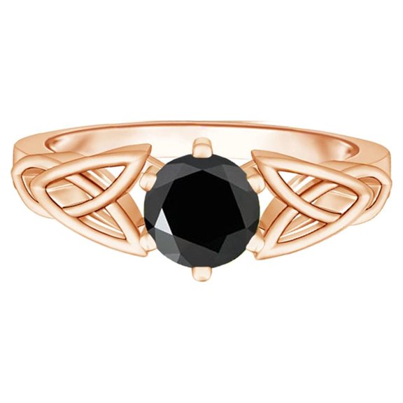Celtic Style 925 Silver Rose Gold Vermeil 0.55 Ctw Black Spinel Ring