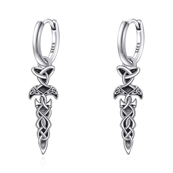 Celtic Sword Earrings 925 Sterling Silver Sword Drop Earrings Viking Celtic Knot Sword Dangle Earrings Jewelry Gift for Women Men
