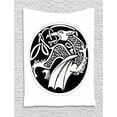 thumbnail image 1 of Celtic Tapestry, Astronomical Druidic Symbol of a Mythical Dragon in Round Shape Form Background, Wall Hanging for Bedroom Living Room Dorm Decor, 40W X 60L Inches, Black and White, by Ambesonne, 1 of 2