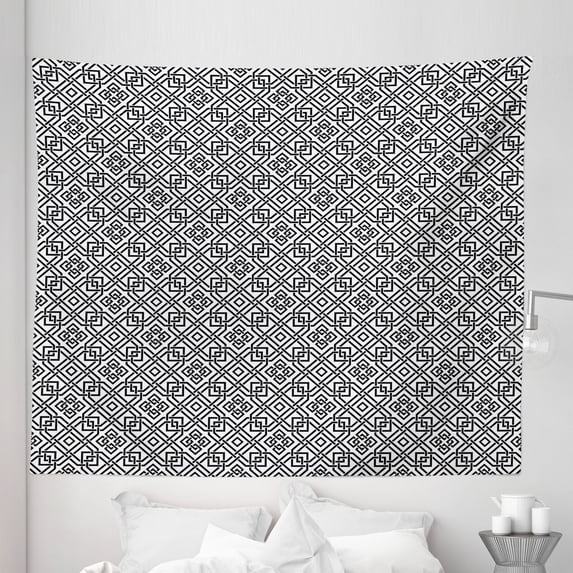 Celtic Tapestry, Illustration of Celtic Interlaced Pattern Traditional Everlasting Knot Motif, Fabric Wall Hanging Decor for Bedroom Living Room Dorm, 5 Sizes, Black and White, by Ambesonne