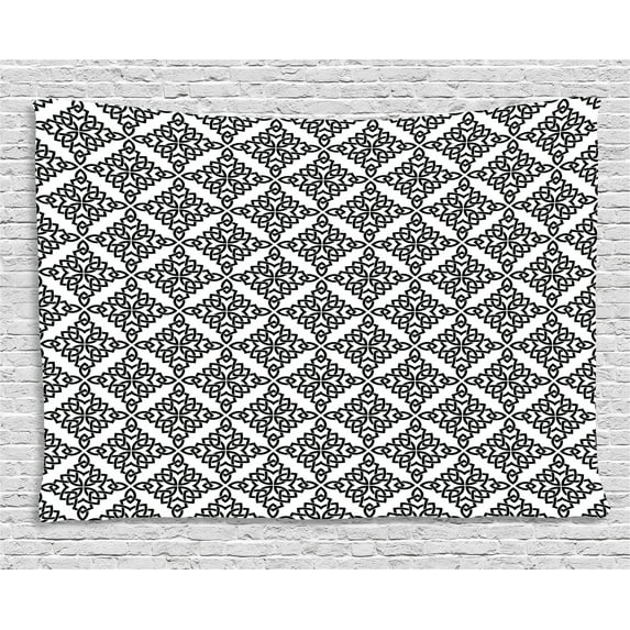 Celtic Tapestry, Intricate Celtic Style Pattern as Braided Grid Latticework on White Background, Wall Hanging for Bedroom Living Room Dorm Decor, 60W X 40L Inches, Black and White, by Ambesonne