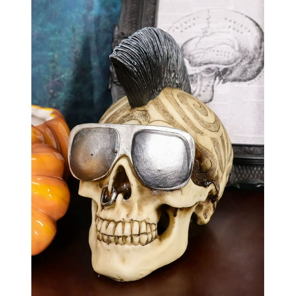 Celtic Tattoo Knotwork Mohawk Black Punk Haired Skull With Cool Shades Figurine