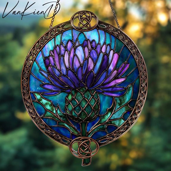 Celtic Thistle 2D Flat Acrylic Suncatcher Purple Scottish Floral Window Hanging Symbolic Nature Gift For Her