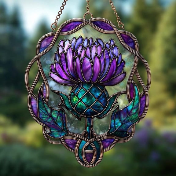Celtic Thistle Suncatcher, Faux Stained Glass Scottish Decor