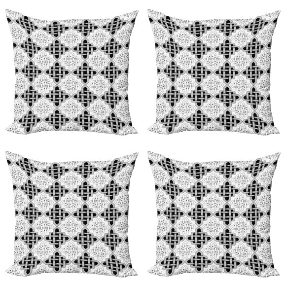Ambesonne Vintage Throw Pillow Cover 4 Pack, Scandinavian Celtic, 20", Grey White