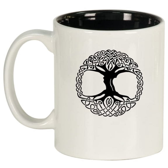 Celtic Tree Of Life Irish Symbol Ceramic Coffee Mug Tea Cup Gift for Her, Him, Women, Men, Sister, Brother, Friend, Cute, Housewarming, Mom, Dad, Birthday, Faith, Balance, Nature (11oz White)