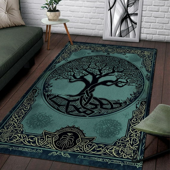 Celtic Tree of Life Rectangle Area Rug – Indoor/Outdoor – for Living Room, Bedroom, Hallway – Modern Home Decor Carpet – Non-Slip Backing – Machine Washable