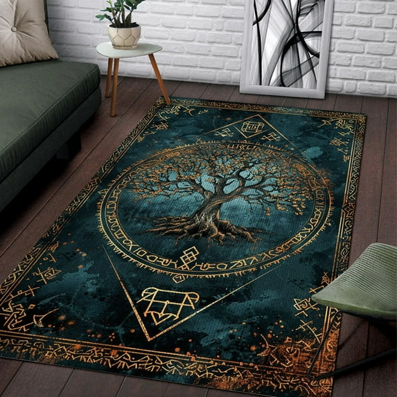 Celtic Tree of Life Rectangle Area Rug – Indoor/Outdoor – for Living Room, Bedroom, Hallway – Modern Home Decor Carpet – Non-Slip Backing – Machine Washable