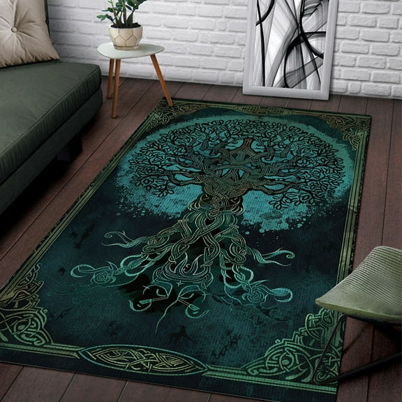 Celtic Tree of Life Rectangle Area Rug – Indoor/Outdoor – for Living Room, Bedroom, Hallway – Modern Home Decor Carpet – Non-Slip Backing – Machine Washable