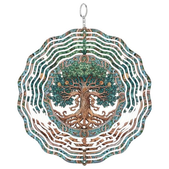 Celtic Tree Of Life Faux Stained Glass 3D Wind Spinner Stainless Steel Kinetic Art Balcony Art 10 Inch