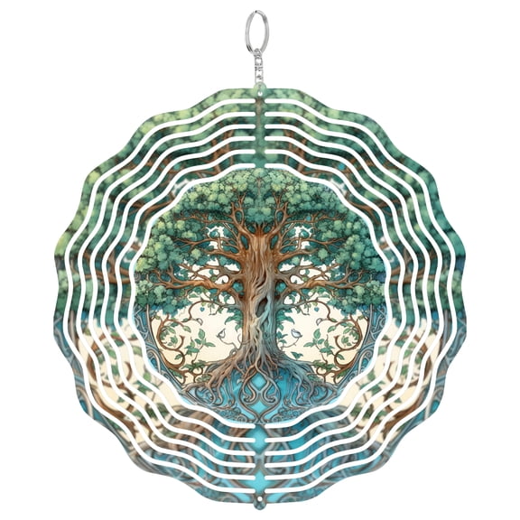 Celtic Tree Of Life Faux Stained Glass 3D Wind Spinner Stainless Steel Kinetic Art Front Porch Decor 10 Inch