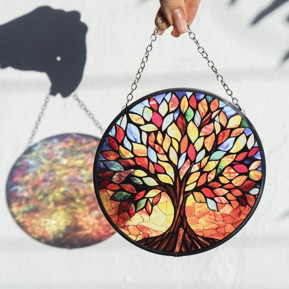 Celtic Tree Of Life Stained Glass Suncatcher Circular Window Hanging Housewarming Family Gift