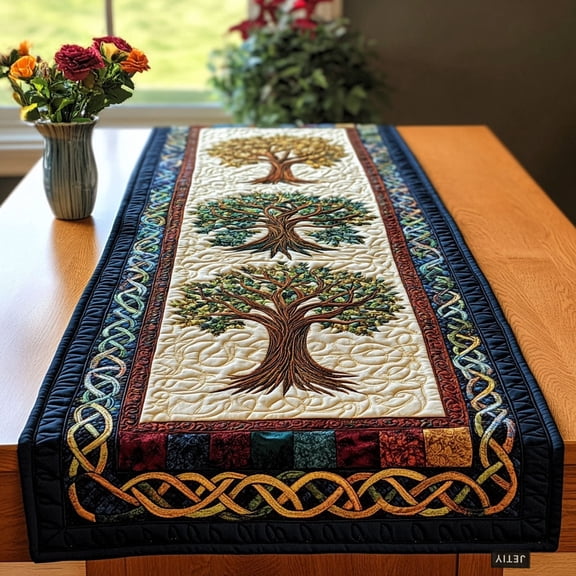 Celtic Tree Quilted Kitchen Table Runner, Charming Farmhouse Dining and Home Decor