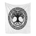 thumbnail image 1 of Celtic Tree Soft Flannel Fleece Blanket, Plain Background with Irish Folklore Elements of Nature and Knots, Cozy Plush for Indoor and Outdoor Use, 50" x 70", Charcoal Grey and White, by Ambesonne, 1 of 5