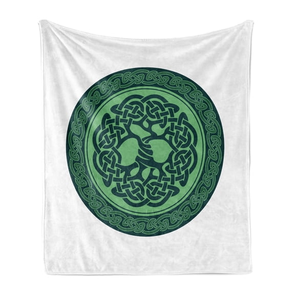 Celtic Tree Soft Flannel Fleece Blanket, Stamp Style Old Motif with Natural Elements and Knot Like Design, Cozy Plush for Indoor and Outdoor Use, 60" x 80", Dark Teal and Pale Green, by Ambesonne