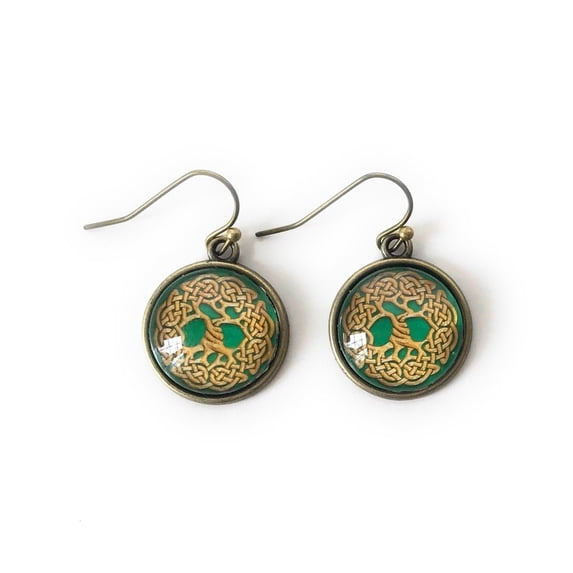 Celtic Tree of Life Earrings, Celtic Knot, Antique Brass Setting, Gift for Women, Druid Jewelry