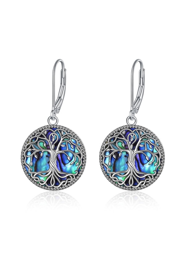 Celtic Tree of Life Earrings for Women Sterling Silver Family Tree Abalone Shell Dangle Earrings Jewelry