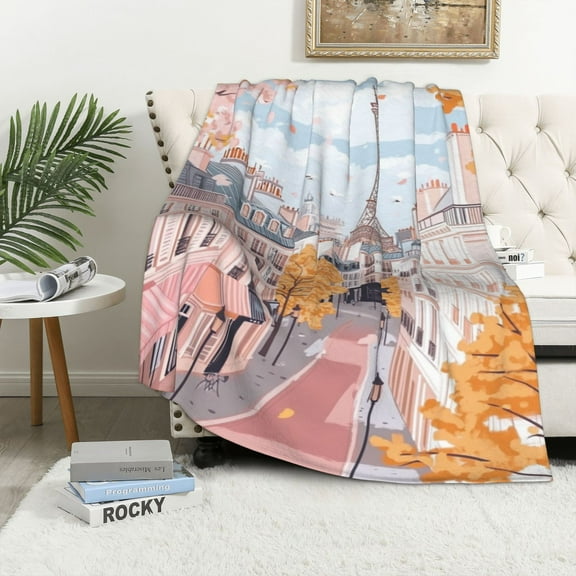 Paris Eiffel Tower Throw Blanket – Soft Cozy Flannel Fleece Travel Aesthetic Decor for Bedroom, Dorm Room, Adults, Unique Christmas Gift