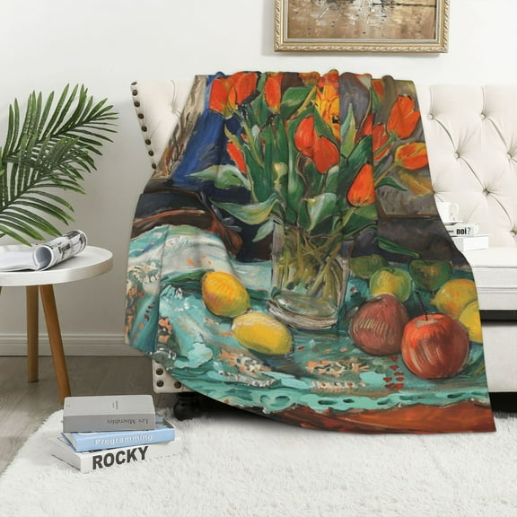 Elegant Tulip Flannel Fleece Throw Blanket, Soft Cozy Lightweight Decorative Blanket for Couch Bed and Living Room Gift