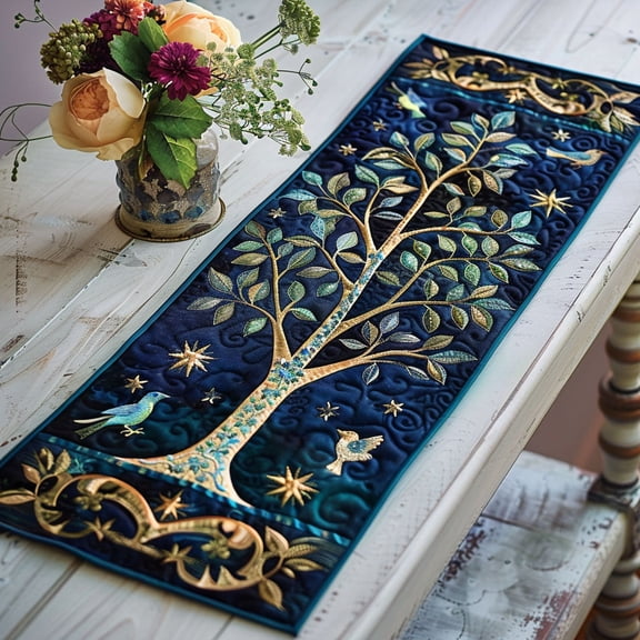 Celtic Tree of Life Quilted Kitchen Table Runner, Charming Farmhouse Dining and Home Decor