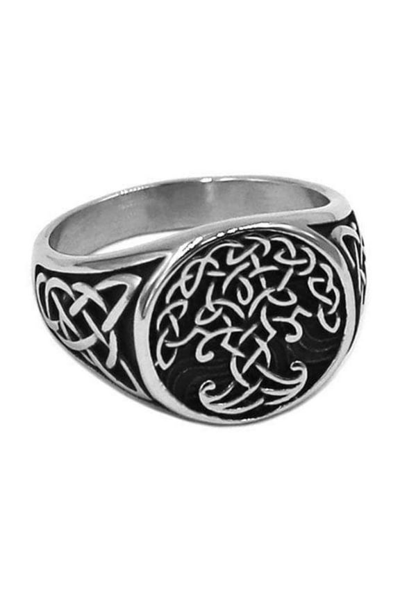 Celtic Tree of Life Signet Ring Stainless Steel Yggdrasil Band