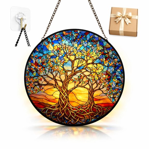 Celtic Tree of Life Stained Glass Window Hanging Decor Gift Suncatcher