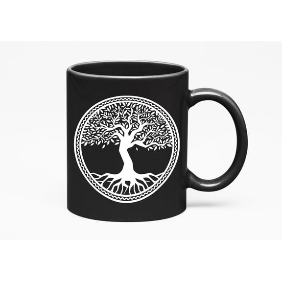 Celtic Tree of Life with Roots Design, Cup, Black 11oz Ceramic Mug