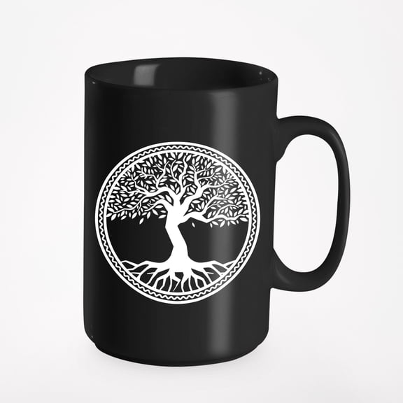 Celtic Tree of Life with Roots Design, Cup, Black 15oz Ceramic Mug