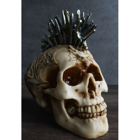 Celtic Tribal Dragon Skull With Valyrian Steel Swords Spartan Mohawk Figurine