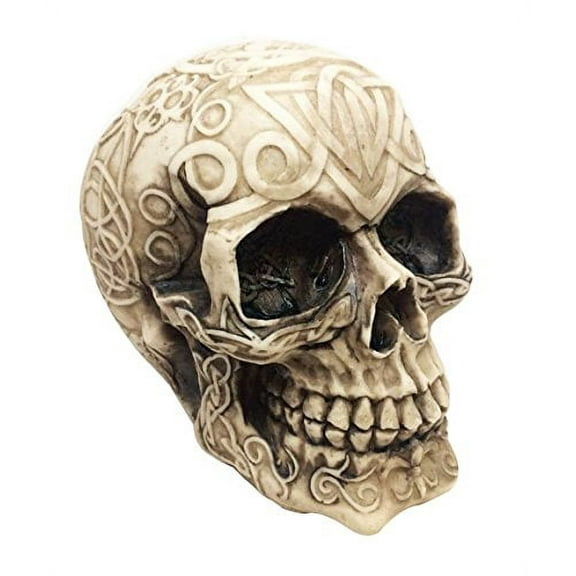 Celtic Tribal Tattoo Homosapien Cream Skull Ossuary Figurine Statue Skeleton Decor