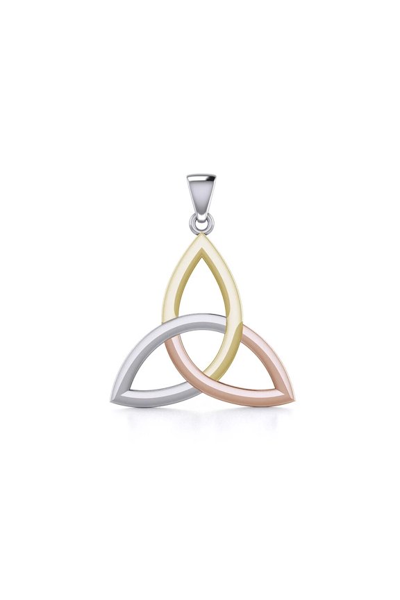 Celtic Trinity 925 Sterling Silver Three Tone Pendant Fine Jewelry Gold Accent