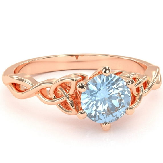 Celtic Trinity Knot Aquamarine Engagement Ring In 14k Rose Gold