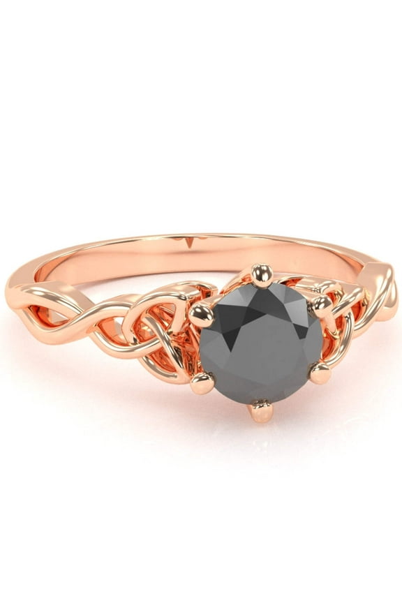 Celtic Trinity Knot Black Onyx Engagement Ring In 14k Rose Gold