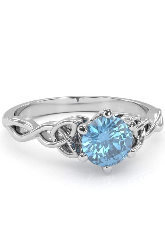 Celtic Trinity Knot Blue Topaz Engagement Ring In 14k White Gold