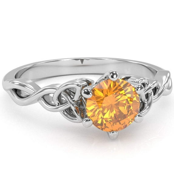 Celtic Trinity Knot Citrine Engagement Ring In 14k White Gold