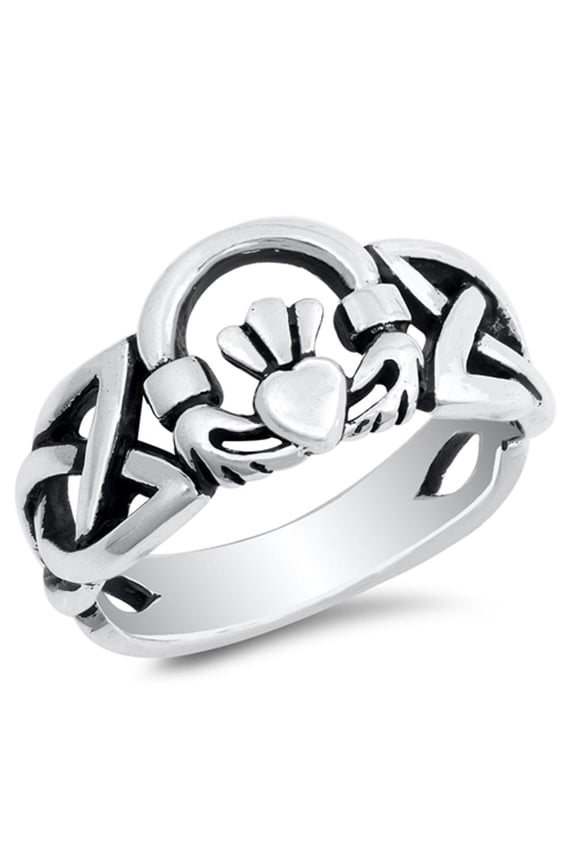 Celtic Trinity Knot Claddagh Heart Ring .925 Sterling Silver Band Jewelry Female Male Unisex Size 9