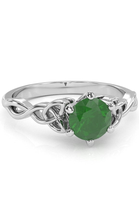 Celtic Trinity Knot Emerald Engagement Ring In 14k White Gold