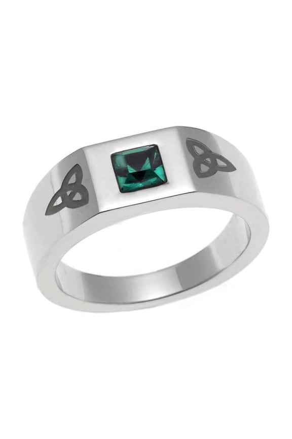 Celtic Trinity Knot Stainless Steel Ring with Emerald Crystal Stone size 6