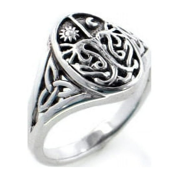 Celtic Trinity Knot Tree of Life with Sun and Moon Sterling Silver Ring