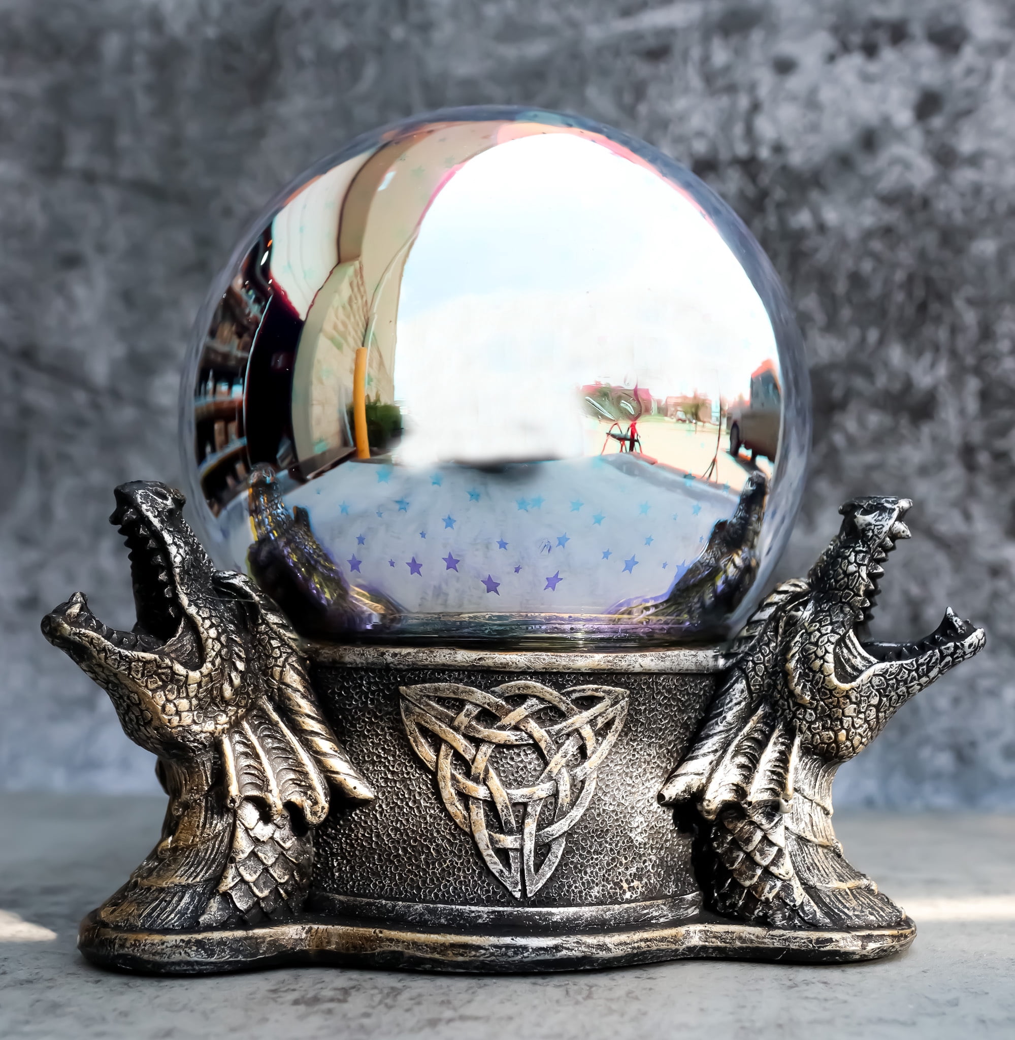 Celtic Trinity Knotwork Roaring Dragons LED Night Light Magic Stars Glass Ball