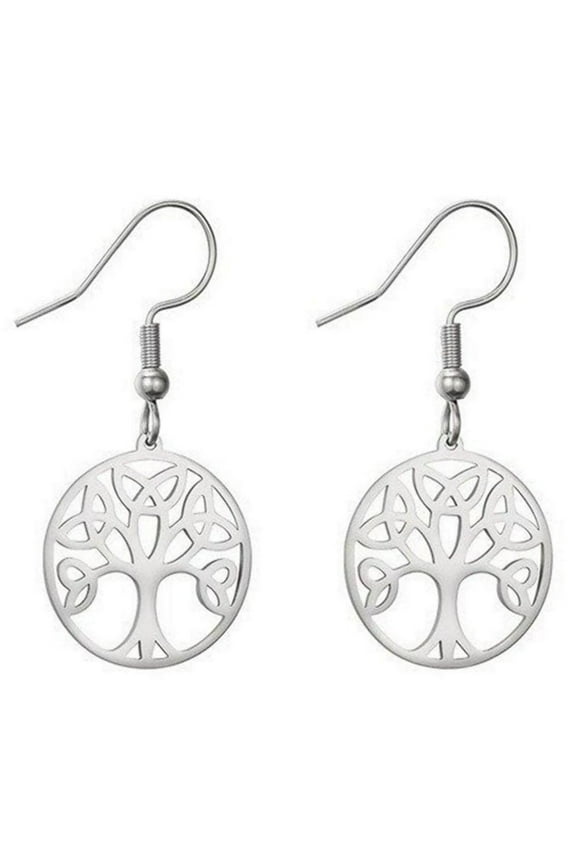 Celtic Trinity Tree of Life Earrings Womens Stainless Steel Hook Dangle Drops Fantasy Forge Jewelry