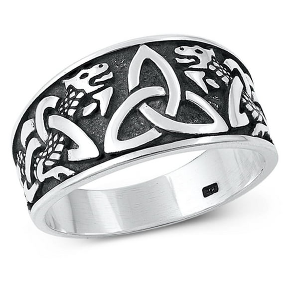 Celtic Triquetra & Dragon Ring .925 Oxidized Sterling Silver Band Jewelry Female Male Unisex Size 12