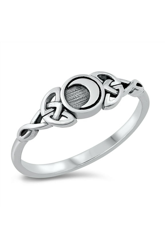 Celtic Triquetra Moon Witch Ring .925 Sterling Silver Band Jewelry Female Male Unisex Size 10