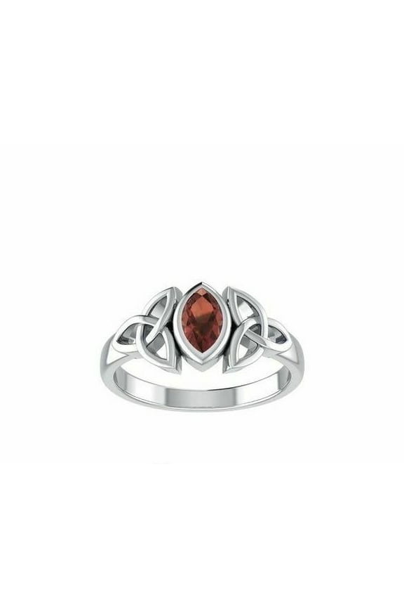 Celtic Triquetra Trinity Ring Garnet 925 Sterling Silver Fine Ancestry Jewelry