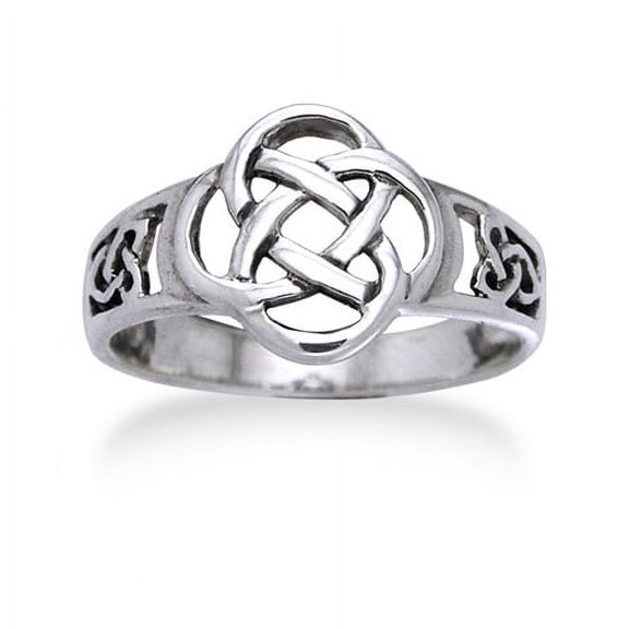 Celtic Triquetra Trinity and Flower Knot Eternity Sterling Silver Ring Size 15