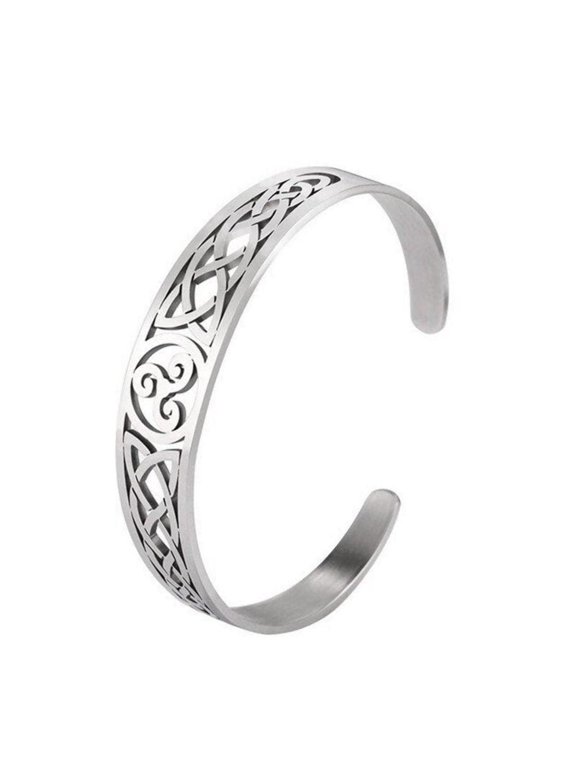 Celtic Triskelion Bracelet Silver Stainless Steel Triskele Cuff Bangle