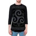 thumbnail image 1 of Celtic Triskelion Triskele Distressed Mens Raglan T Shirt Heather Black-Black SM, 1 of 1