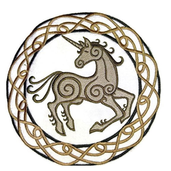 Celtic Unicorn Circle Embroidery Iron On/Sew patch [7.83" X 7.84"]