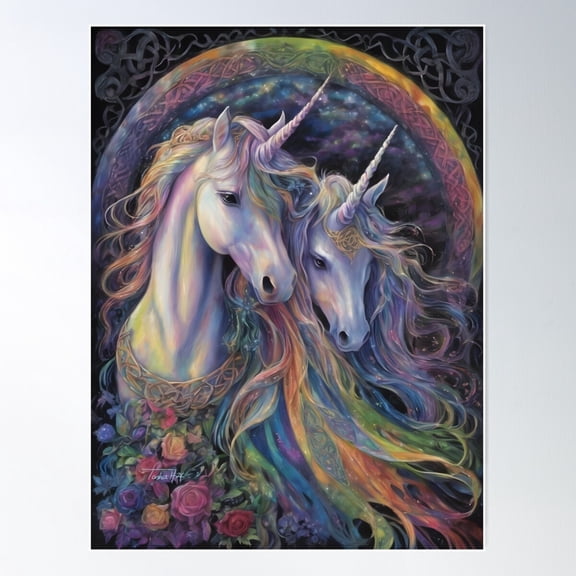 Celtic Unicorns Poster Wall Art, Modern Wall Decor For Living Room Bedroom, 16x24 UNFRAMED